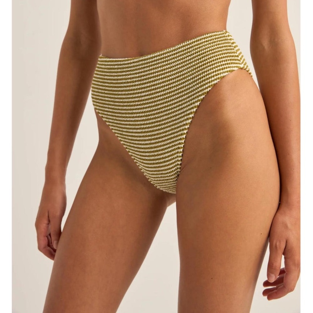 Rhythm Yellow and White High Waist Ribbed Bikini Bottom